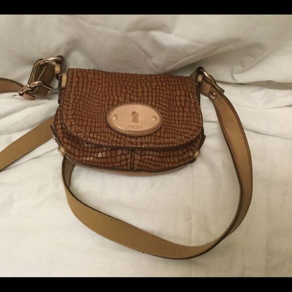 Fossil Crossbody Bag Brown Crocodile Embossed - Picture 6 of 9